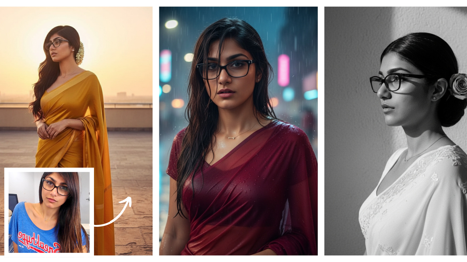 An example of an AI-generated saree portrait showing a realistic model.