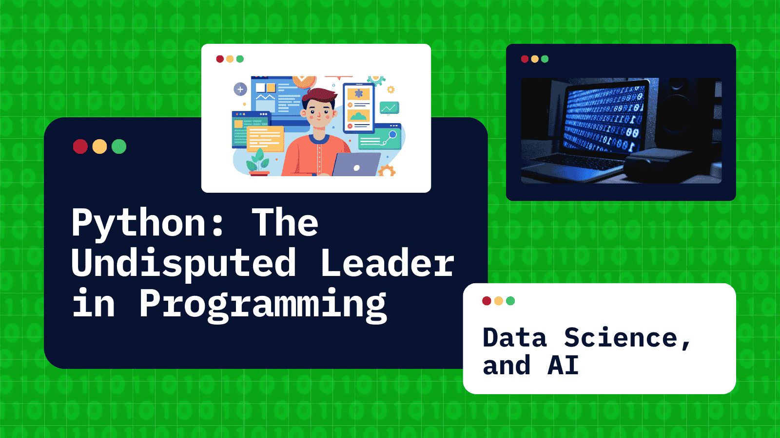 The Python logo surrounded by icons representing data science and AI.